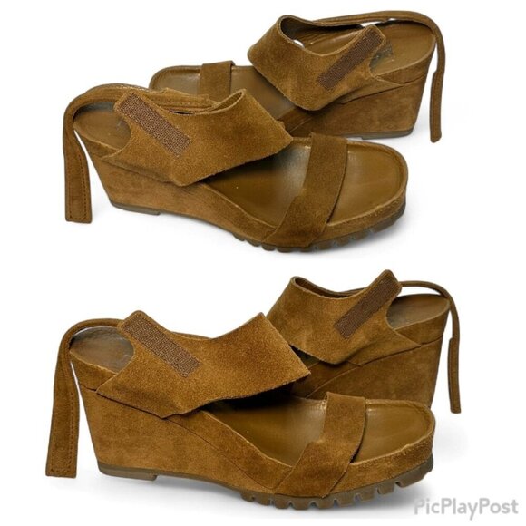 PEDRO GARCIA Jouri Platform Suede Wedge Sandals, Tan, EU 37.5, NWOB - Picture 4 of 13